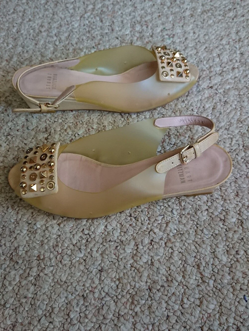 Stuart Weitzman Yellow Jelly Slingback Wedge Sandals with Studded details sz 6.5 - Picture 5 of 13